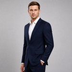 Men's Classic Navy Single-Breasted Wool-Blend Suit