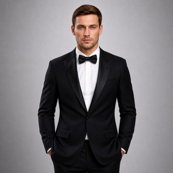 Men's Black Formal Tuxedo Satin-Lapel Suit