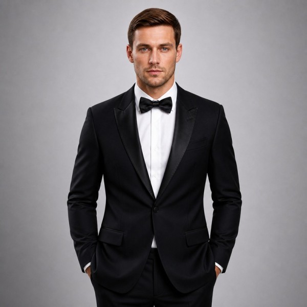 Men's Black Formal Tuxedo Satin-Lapel Suit