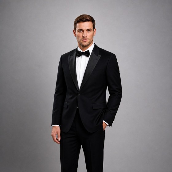 Men's Black Formal Tuxedo Satin-Lapel Suit