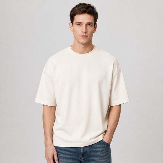 Men's Cream Oversized Boxy Street T-Shirt