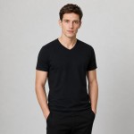 Men's Black Cotton V-Neck T-Shirt