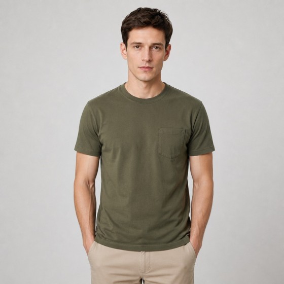 Men's Olive Chest-Pocket Cotton T-Shirt
