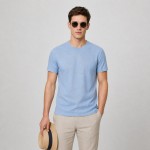 Men's Light Blue Linen-Blend Summer T-Shirt
