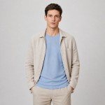Men's Light Blue Linen-Blend Summer T-Shirt