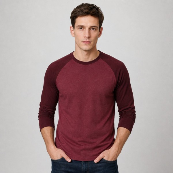 Men's Burgundy Raglan Baseball T-Shirt