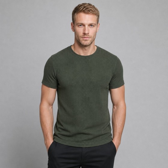 Men's Forest Green Waffle-Knit T-Shirt
