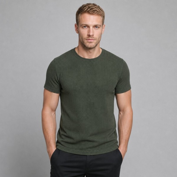 Men's Forest Green Waffle-Knit T-Shirt