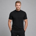Men's Black Mock-Neck Short-Sleeve T-Shirt