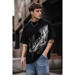 Mens Oversized Solid T-Shirt Loose Drop Shoulder Cotton Tee Summer Streetwear