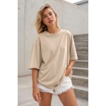 Mens Oversized Solid T-Shirt Loose Drop Shoulder Cotton Tee Summer Streetwear