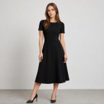 Women's Classic Black Crepe A-Line Midi Dress