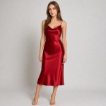 Women's Red Satin Slip Midi Dress