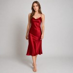 Women's Red Satin Slip Midi Dress