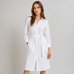 Women's White Cotton Belted Shirt Dress