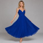 Women's Royal Blue Pleated Chiffon Maxi Dress