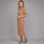 Women's Camel Knit Sweater Midi Dress