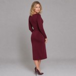 Women's Burgundy Long-Sleeve Midi Dress