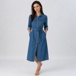 Women's Denim Blue Shirt Midi Dress