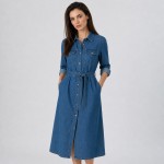 Women's Denim Blue Shirt Midi Dress