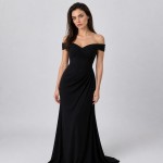 Women's Black Off-Shoulder Evening Gown