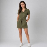 Women's Olive Utility Pocket Shirt Dress