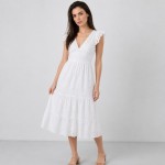Women's White Eyelet Cotton Summer Midi Dress