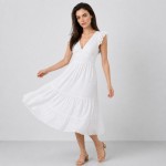 Women's White Eyelet Cotton Summer Midi Dress