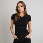 Women's Black Slim-Fit Soft Cotton T-Shirt