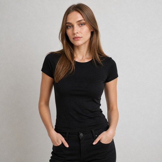 Women's Black Slim-Fit Soft Cotton T-Shirt