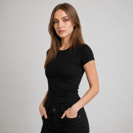 Women's Black Slim-Fit Soft Cotton T-Shirt