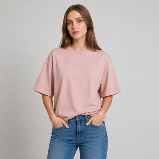 Women's Blush Pink Oversized Boxy Cotton T-Shirt