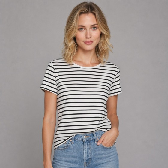 Women's Black-White Breton Stripe Cotton T-Shirt