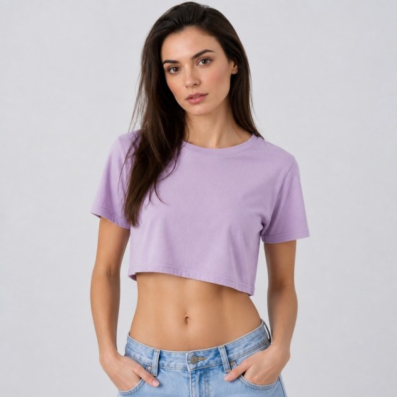 Women's Lavender Cropped Boxy Cotton T-Shirt