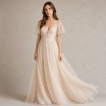 Women's Champagne Chiffon Boho Bridal Gift Dress