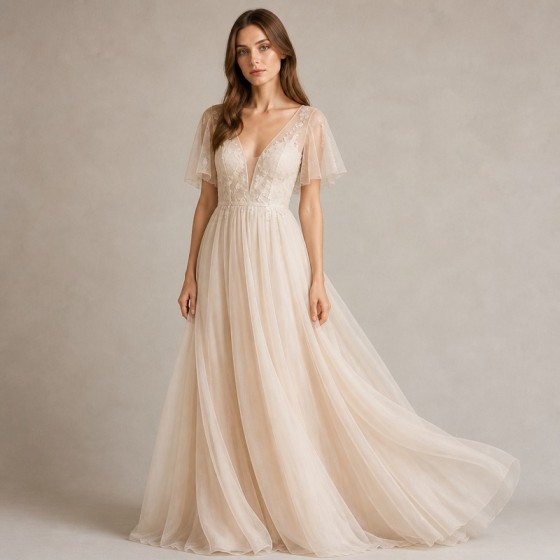 Women's Champagne Chiffon Boho Bridal Gift Dress