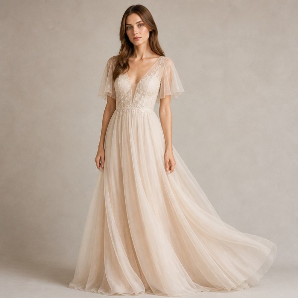 Women's Champagne Chiffon Boho Bridal Gift Dress