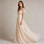 Women's Champagne Chiffon Boho Bridal Gift Dress