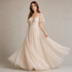 Women's Champagne Chiffon Boho Bridal Gift Dress