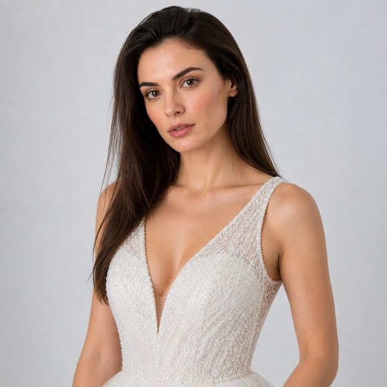 Women's White Shimmer V-Neck Bridal Gift Gown