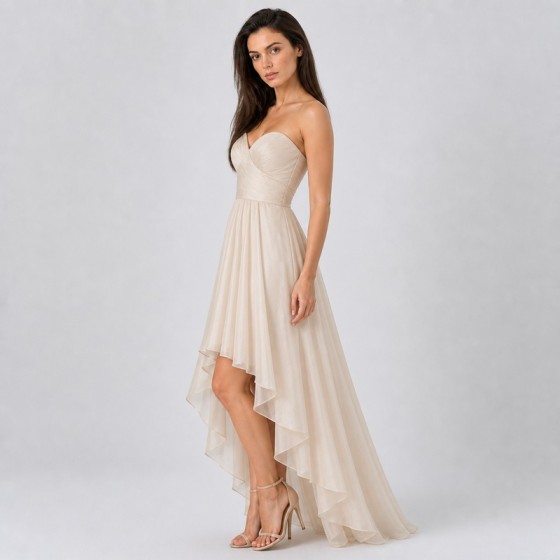 Women's Champagne High-Low Chiffon Bridal Gift Dress