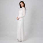 女士白色长袖蕾丝端庄婚纱礼裙