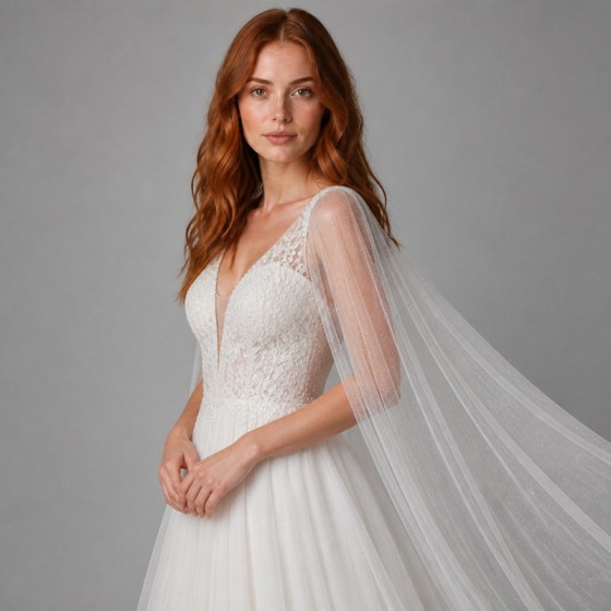 Women's White Cape-Overlay Bridal Gift Gown