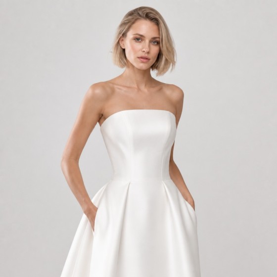 Women's White Mikado Minimalist Bridal Gift Dress