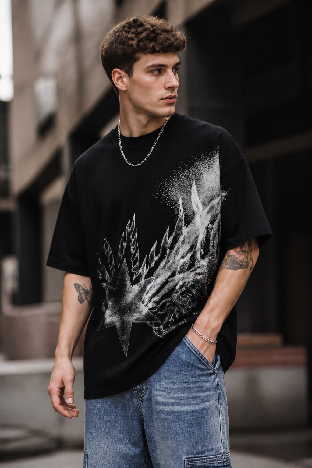 oversized tee on model