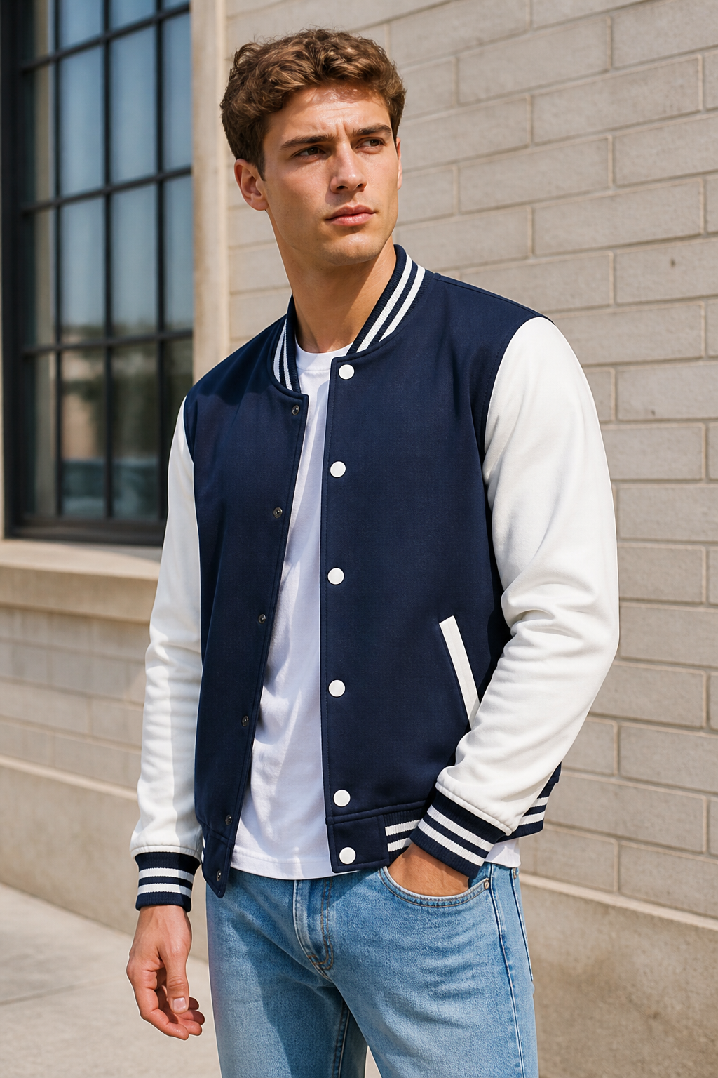 varsity jacket on model